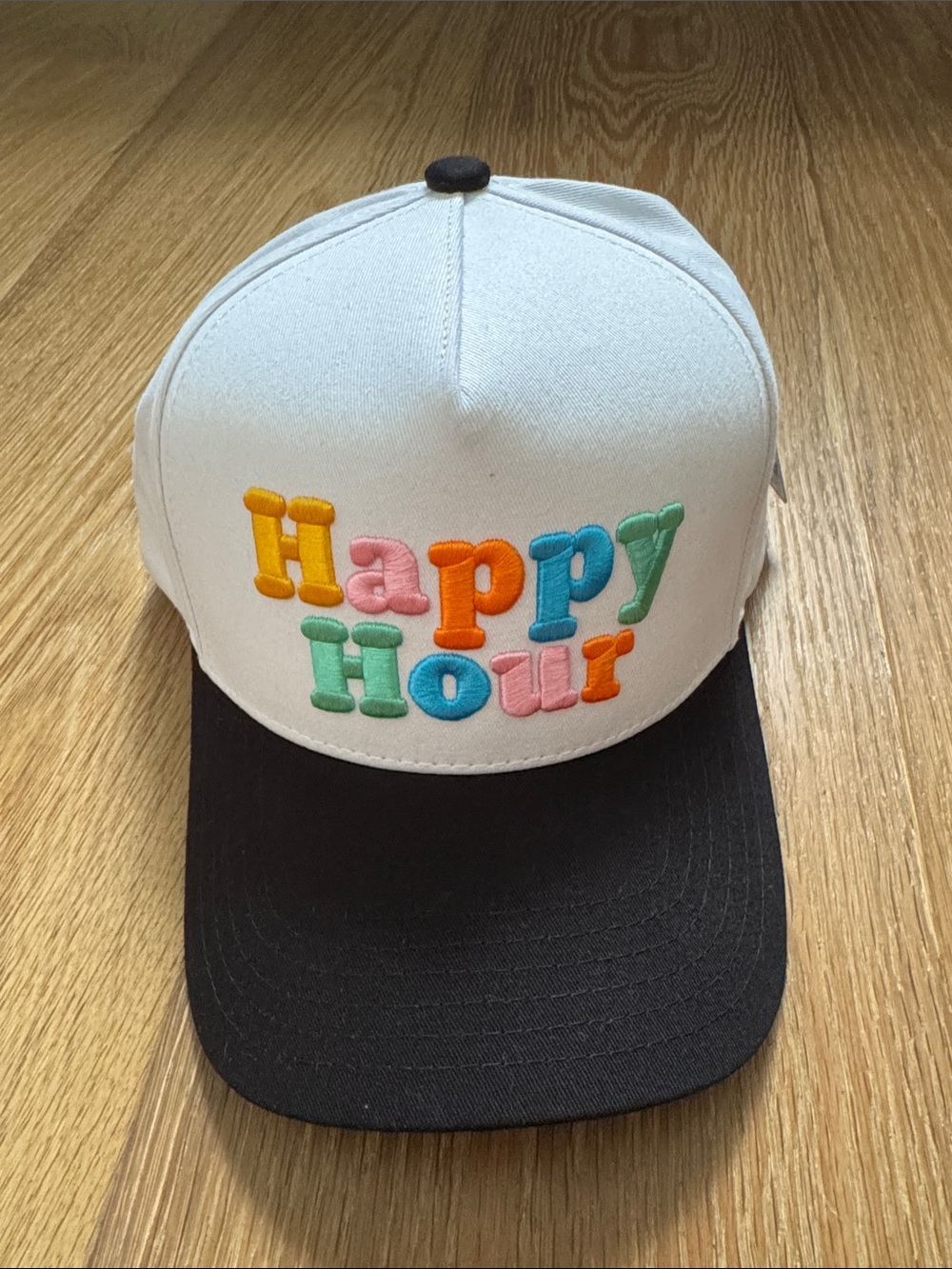 C.C White with Black Bill Multicolor 'Happy Hour' Embroidered SnapBack